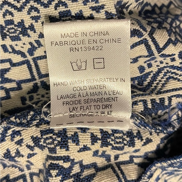 Tobi Pants Women’s Fold Over High Waisted Tapered Leg Sz Med Ikat Pattern Blue - Picture 5 of 7